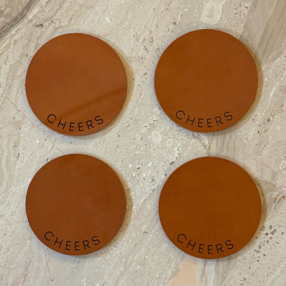 Set of Cheers Leather Circle Drink Coasters
